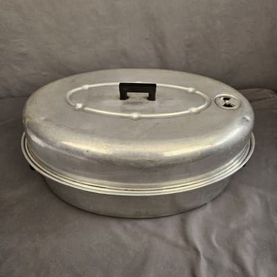 VTG Wear-Ever Aluminum 16”L Oval Roaster Pan & Vented Lid & Rack USA No. 2635 - Thumbnail 2