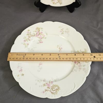 2 Antique Theodore Haviland Limoges Pink Roses Flower Plate 10" - France - Thumbnail 6