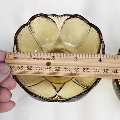 Vintage Set 2” Anchor Hocking Amber Textured Floral Pedals Tulip Candle Holder - Thumbnail 8