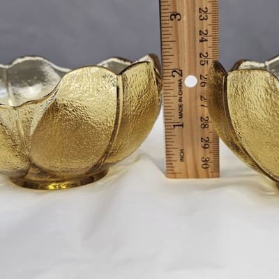 Vintage Set 2” Anchor Hocking Amber Textured Floral Pedals Tulip Candle Holder - Thumbnail 9