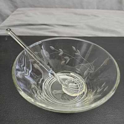 Cut Glass Clear Dip Bowl and Glass Serving Spoon 2.5" Tall x 5" Diameter - Thumbnail 10