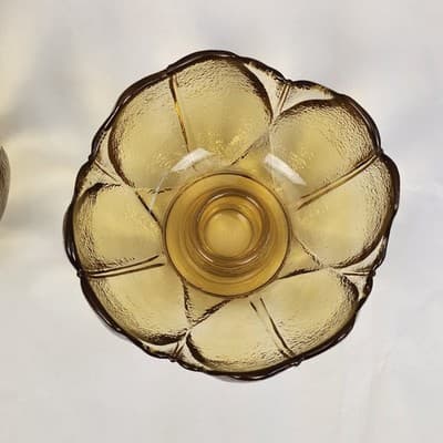 Vintage Set 2” Anchor Hocking Amber Textured Floral Pedals Tulip Candle Holder - Thumbnail 3