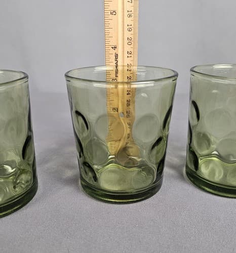 3 MCM Vintage Hazel Atlas Coin Dot Juice Glass Tumblers EL Dorado Green - Thumbnail 5