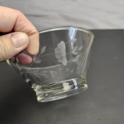 Cut Glass Clear Dip Bowl and Glass Serving Spoon 2.5" Tall x 5" Diameter - Thumbnail 12