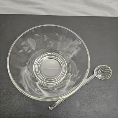 Cut Glass Clear Dip Bowl and Glass Serving Spoon 2.5" Tall x 5" Diameter - Thumbnail 5