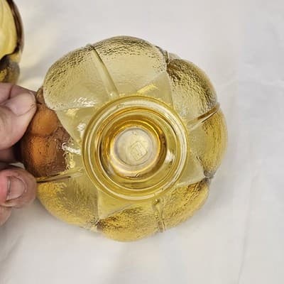 Vintage Set 2” Anchor Hocking Amber Textured Floral Pedals Tulip Candle Holder - Thumbnail 5