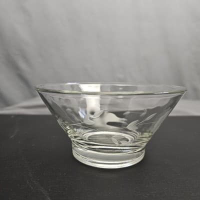 Cut Glass Clear Dip Bowl and Glass Serving Spoon 2.5" Tall x 5" Diameter - Thumbnail 3
