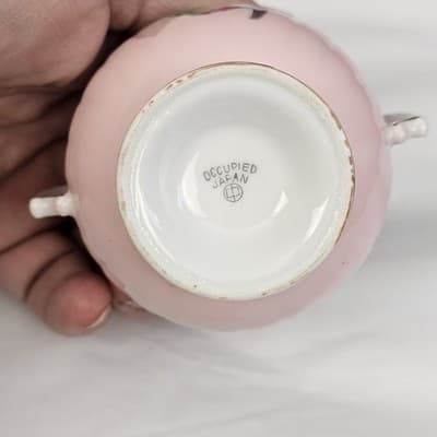 Victorian Floral Hand Painted Handled Lidded Sugar Bowl Gold Occupied Japan - Thumbnail 4