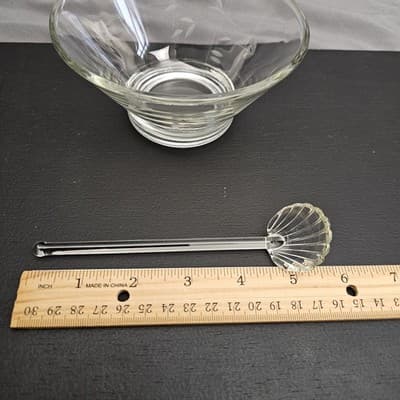 Cut Glass Clear Dip Bowl and Glass Serving Spoon 2.5" Tall x 5" Diameter - Thumbnail 9