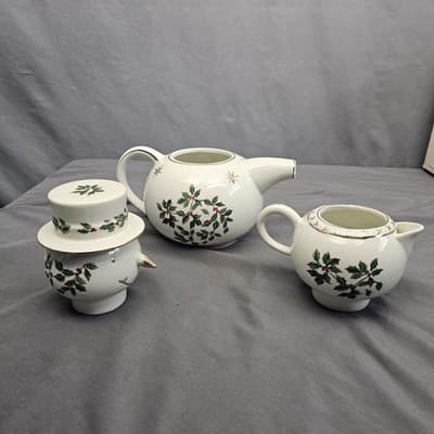 Madison & Max at Home Teapot Set Holly Collection Sugar Creamer Stackable 9" - Thumbnail 5