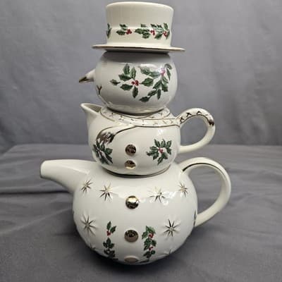 Madison & Max at Home Teapot Set Holly Collection Sugar Creamer Stackable 9" - Thumbnail 2