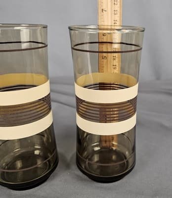 Set of 2 Libbey Striped Brown and Tan 1970's Retro Glasses Tumblers 16oz - Thumbnail 5
