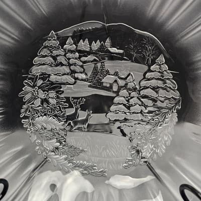 Mikasa Crystal Winter Dreams Glass Centerpiece Bowl 10.5" Deer Cabin Scene - Thumbnail 3