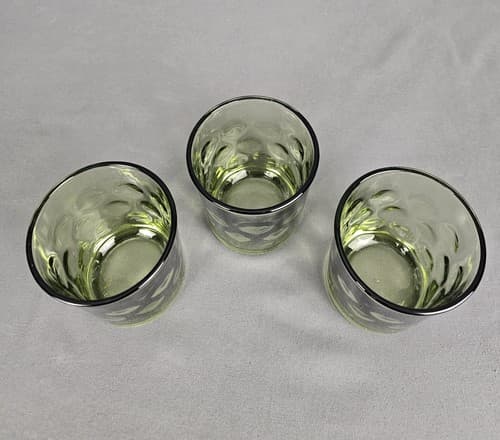 3 MCM Vintage Hazel Atlas Coin Dot Juice Glass Tumblers EL Dorado Green - Thumbnail 2