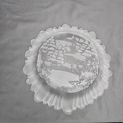 Mikasa Crystal Winter Dreams Glass Centerpiece Bowl 10.5" Deer Cabin Scene - Thumbnail 7