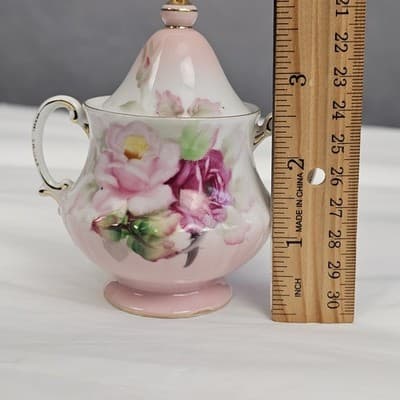 Victorian Floral Hand Painted Handled Lidded Sugar Bowl Gold Occupied Japan - Thumbnail 7