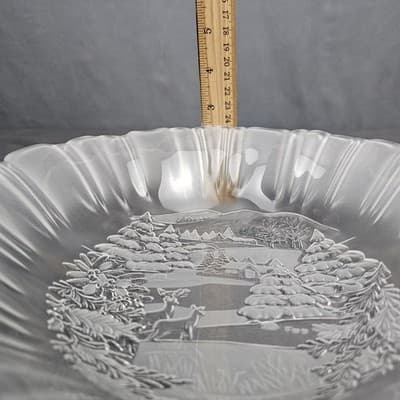 Mikasa Crystal Winter Dreams Glass Centerpiece Bowl 10.5" Deer Cabin Scene - Thumbnail 6