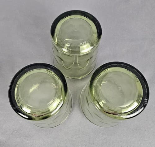 3 MCM Vintage Hazel Atlas Coin Dot Juice Glass Tumblers EL Dorado Green - Thumbnail 3