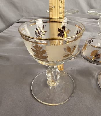 VTG MCM Set Of 4 Libbey Frosted Gold Foliage Leaf 4 oz. Stemmed Glasses Dessert - Thumbnail 5