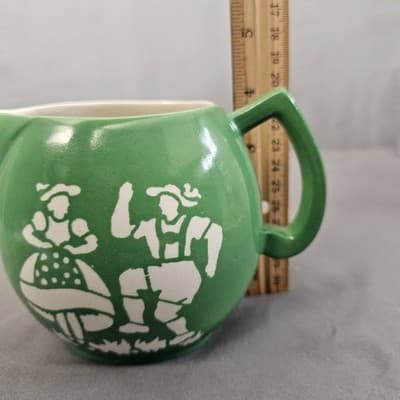 Vintage Green Creamer Pitcher Slavic Czechoslovakian Folk Dancing Boy Girl - Thumbnail 8