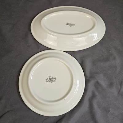 Jackson China Serving Plates From Falls Creek PA Red and Brown - Thumbnail 2