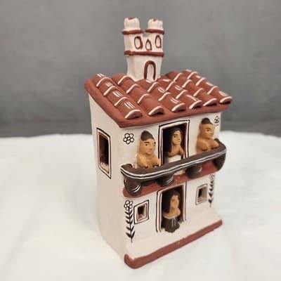 Vintage Peruvian Folk Art Village House KCK Handcrafted Artisan Terracotta - Thumbnail 2