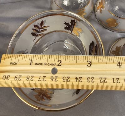 VTG MCM Set Of 4 Libbey Frosted Gold Foliage Leaf 4 oz. Stemmed Glasses Dessert - Thumbnail 6