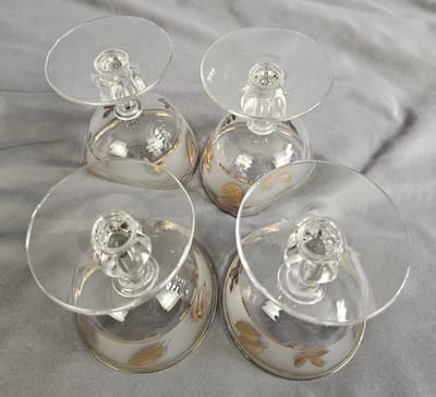VTG MCM Set Of 4 Libbey Frosted Gold Foliage Leaf 4 oz. Stemmed Glasses Dessert - Thumbnail 4