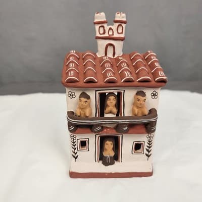 Vintage Peruvian Folk Art Village House KCK Handcrafted Artisan Terracotta
