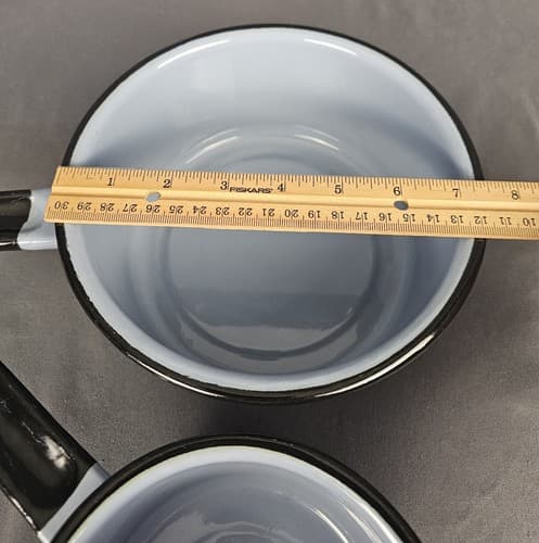 VTG Sauce Pans Blue ENAMELWARE w/ BLACK RIM 2-1/2" & 7" FARMHOUSE POTS Set of 2 - Thumbnail 10