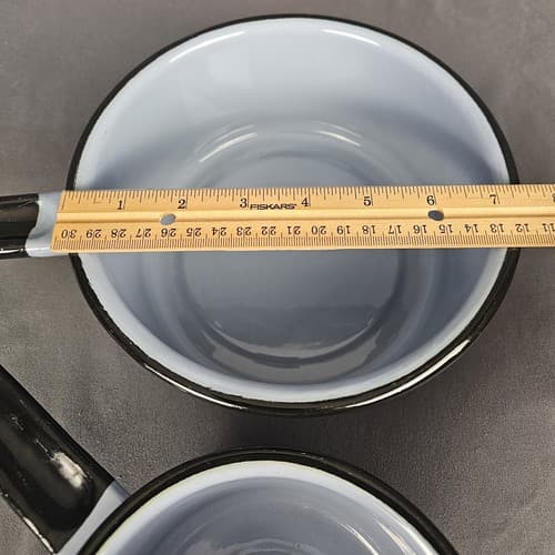 VTG Sauce Pans Blue ENAMELWARE w/ BLACK RIM 2-1/2" & 7" FARMHOUSE POTS Set of 2 - Thumbnail 11