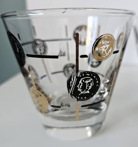 Lot of 3 Vtg Libbey MCM Gold Black Coin Glasses Cocktail Whiskey Bar Ware - Thumbnail 3