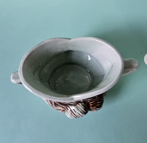 VINTAGE MCCOY PINE CONE CREAMER AND SUGAR BOWL SET CREAM GREEN BROWN - Thumbnail 5