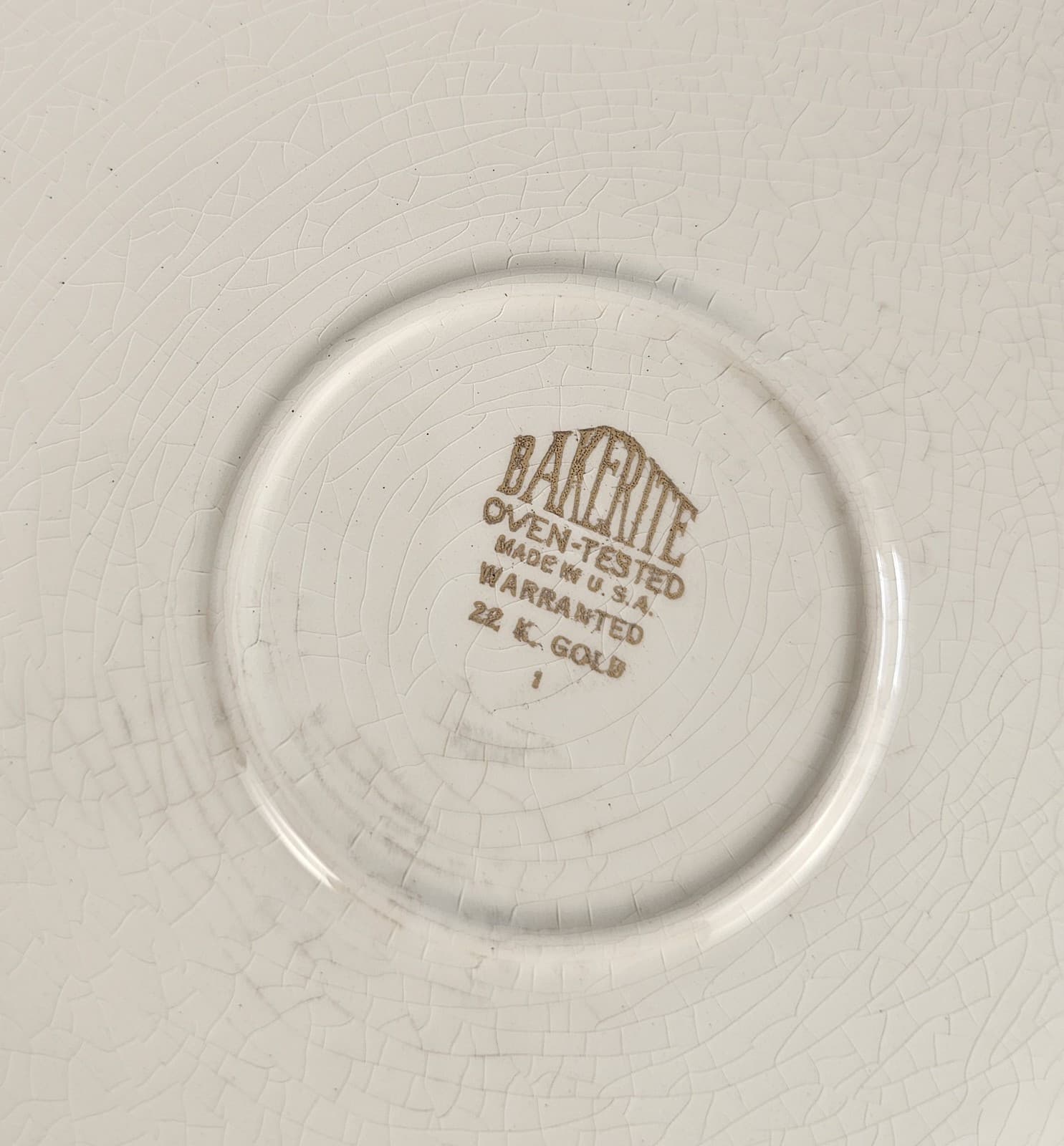 Vintage Harker Bakerite Tulip Round Cake Plate Ceramic 22K Gold Trim - Thumbnail 6
