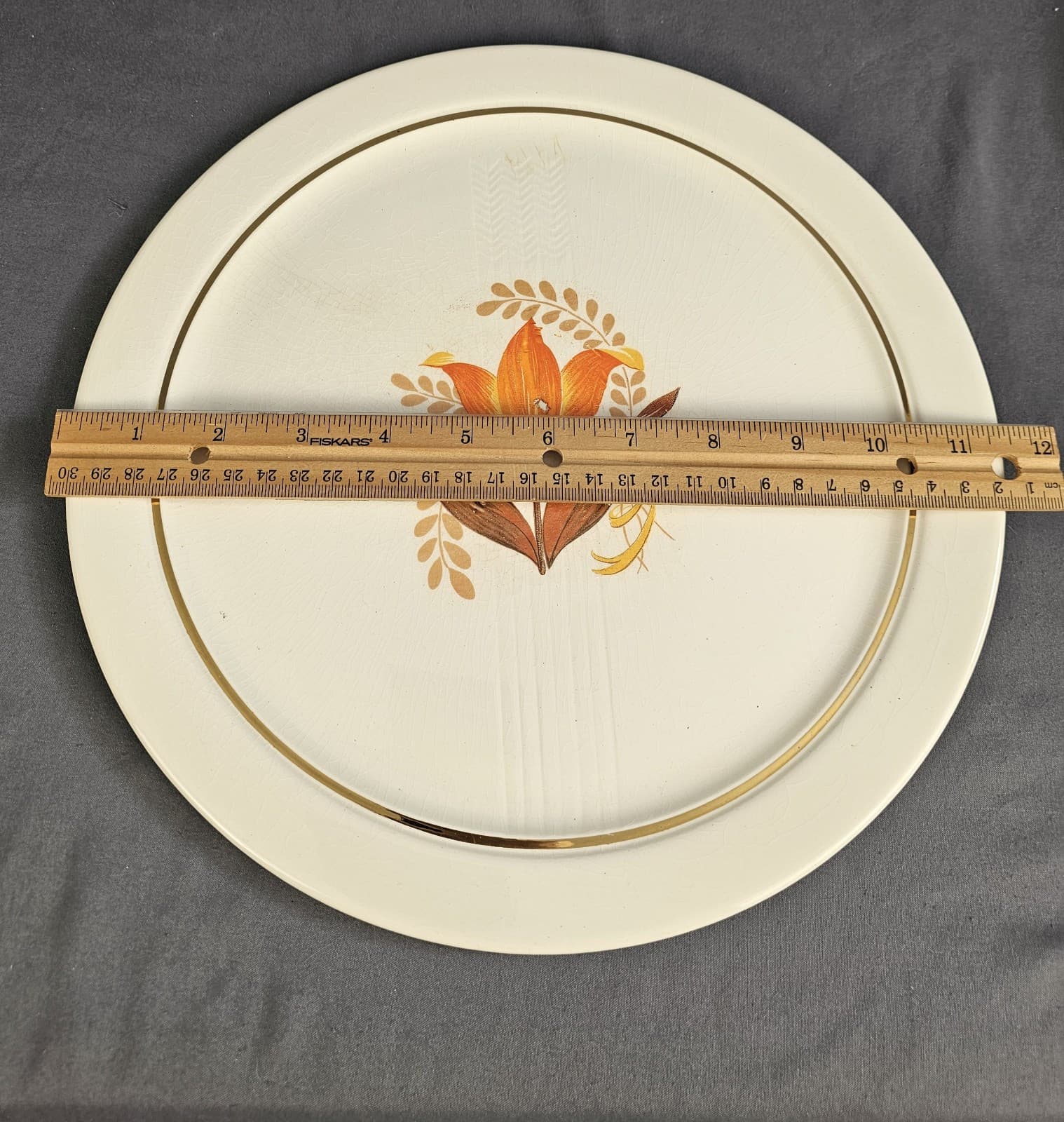 Vintage Harker Bakerite Tulip Round Cake Plate Ceramic 22K Gold Trim - Thumbnail 2