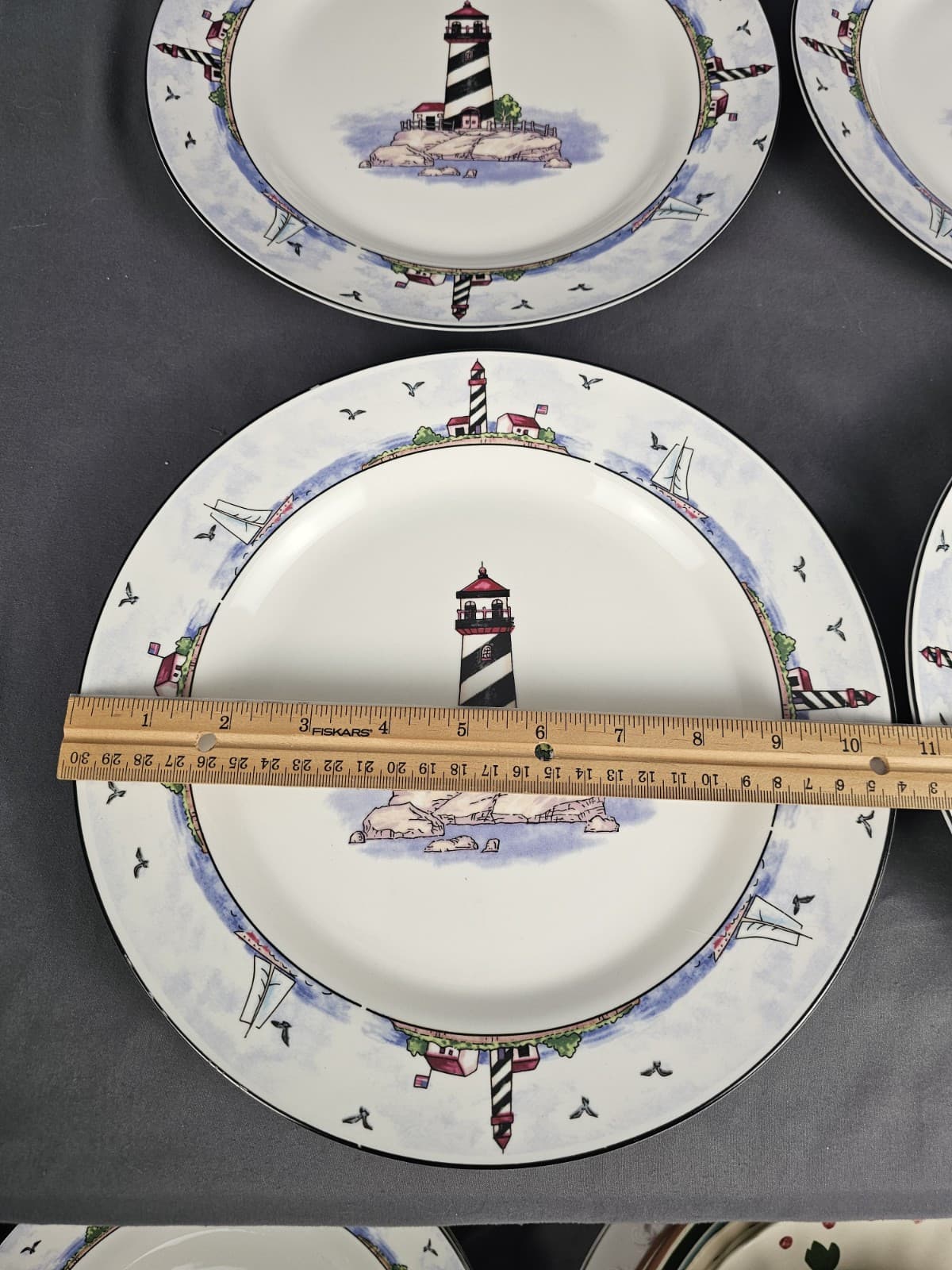 Lighthouse Coastal Stoneware Totally Today Nautical Plate 10.5" Excellent Set/2 - Thumbnail 2