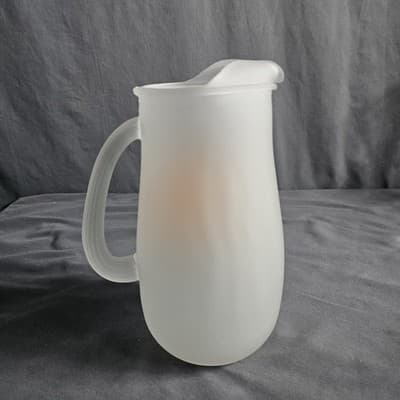 Vintage Frosted Pitcher with Orange Painting 8" Tall - Thumbnail 3