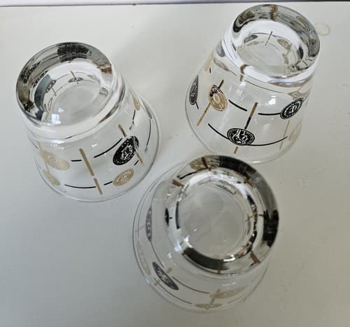 Lot of 3 Vtg Libbey MCM Gold Black Coin Glasses Cocktail Whiskey Bar Ware - Thumbnail 2