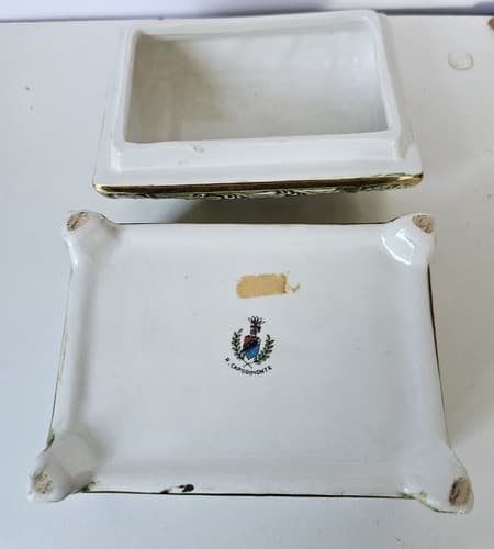 Vintage R. Capodimonte MAS Jewelry box Porcelain Trunk Green - Thumbnail 7
