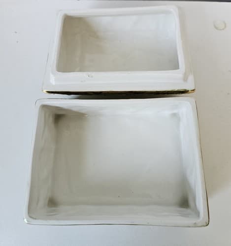 Vintage R. Capodimonte MAS Jewelry box Porcelain Trunk Green - Thumbnail 6