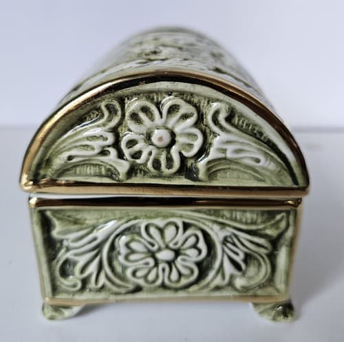 Vintage R. Capodimonte MAS Jewelry box Porcelain Trunk Green - Thumbnail 5