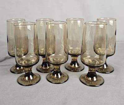 Vintage Tawney Whiskey Sour Glasses Brown MCM Barware Set of 7