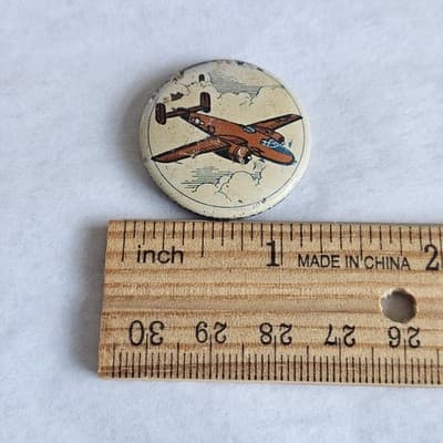 1940s Kellogg's Pinback Button North American B-25 Mitchell Vintage Cartoon PEP - Thumbnail 6