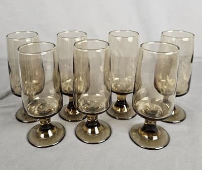 Vintage Tawney Whiskey Sour Glasses Brown MCM Barware Set of 7 - Thumbnail 2