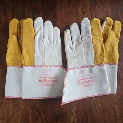 2 Pairs Cotton &Burlap Canvas Lined Work Gloves L Safety Cuff Heat Resistant New - Thumbnail 2