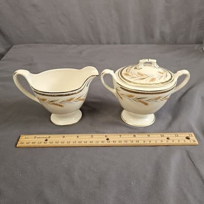 Homer Laughlin Eggshell Georgian Wheat Harvest Cream and Sugar w Lid - Thumbnail 16