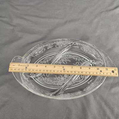Fostoria Glass 3- part 12.25 Inch Oval Relish dish, Romance pattern 1942-82 - Thumbnail 4