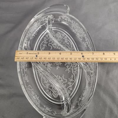Fostoria Glass 3- part 12.25 Inch Oval Relish dish, Romance pattern 1942-82 - Thumbnail 5