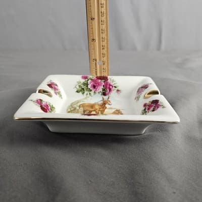 Porcelain Ashtray Horse & Foal Roses Gold Trim Vintage Decorative Equestrain - Thumbnail 8