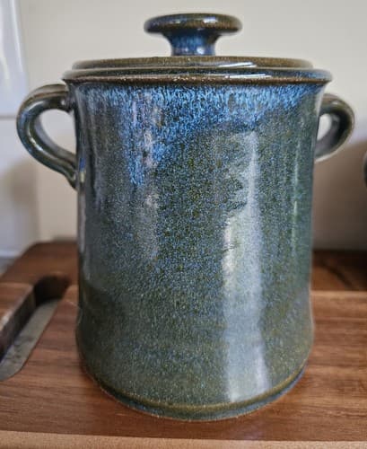 Scull Handmade Pottery 3 Canisters Green Jar Storage Unique - Thumbnail 5